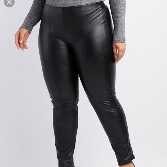 Charlotte Russe High-waisted Faux Leather Pleated Side Zip Pull-on Pant/Legging - Picture 1 of 6